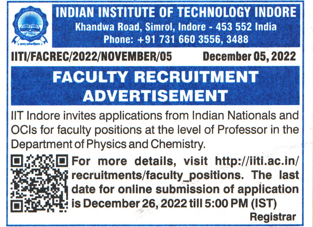 Indian Institute of Technology (IITI) Indore Recruitment 2022