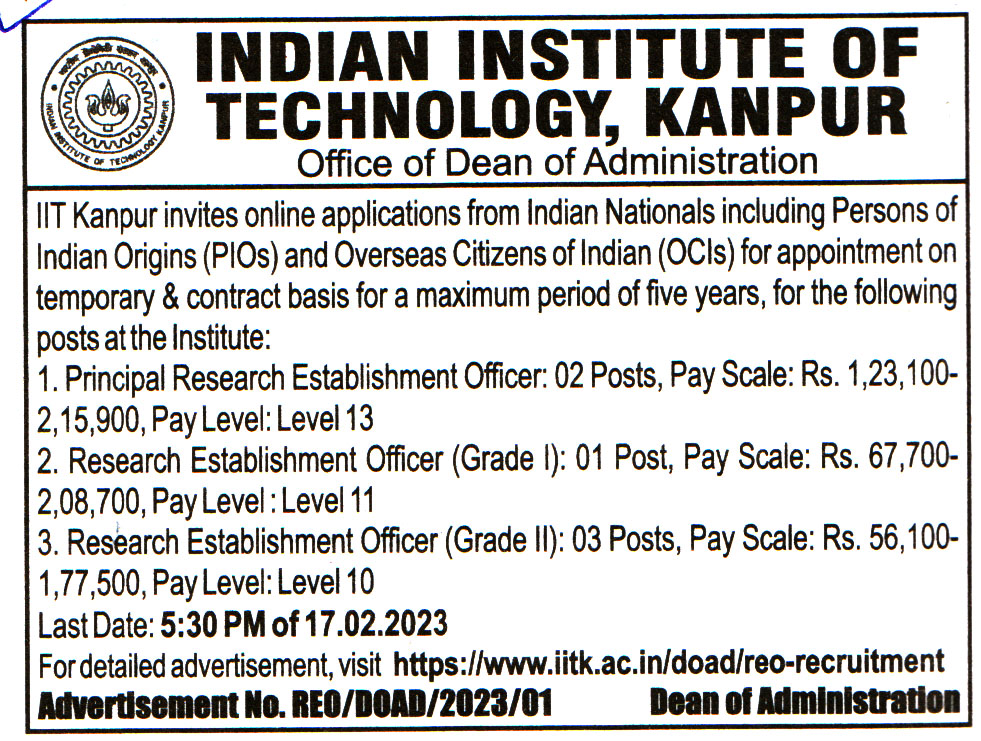 Government Jobs Indian Institute of Technology (IIT) Kanpur Recruitment 2023