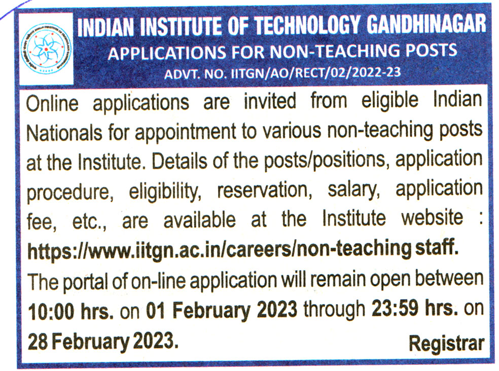 College Jobs Indian Institute of Technology (IIT) Gandhinagar Recruitment