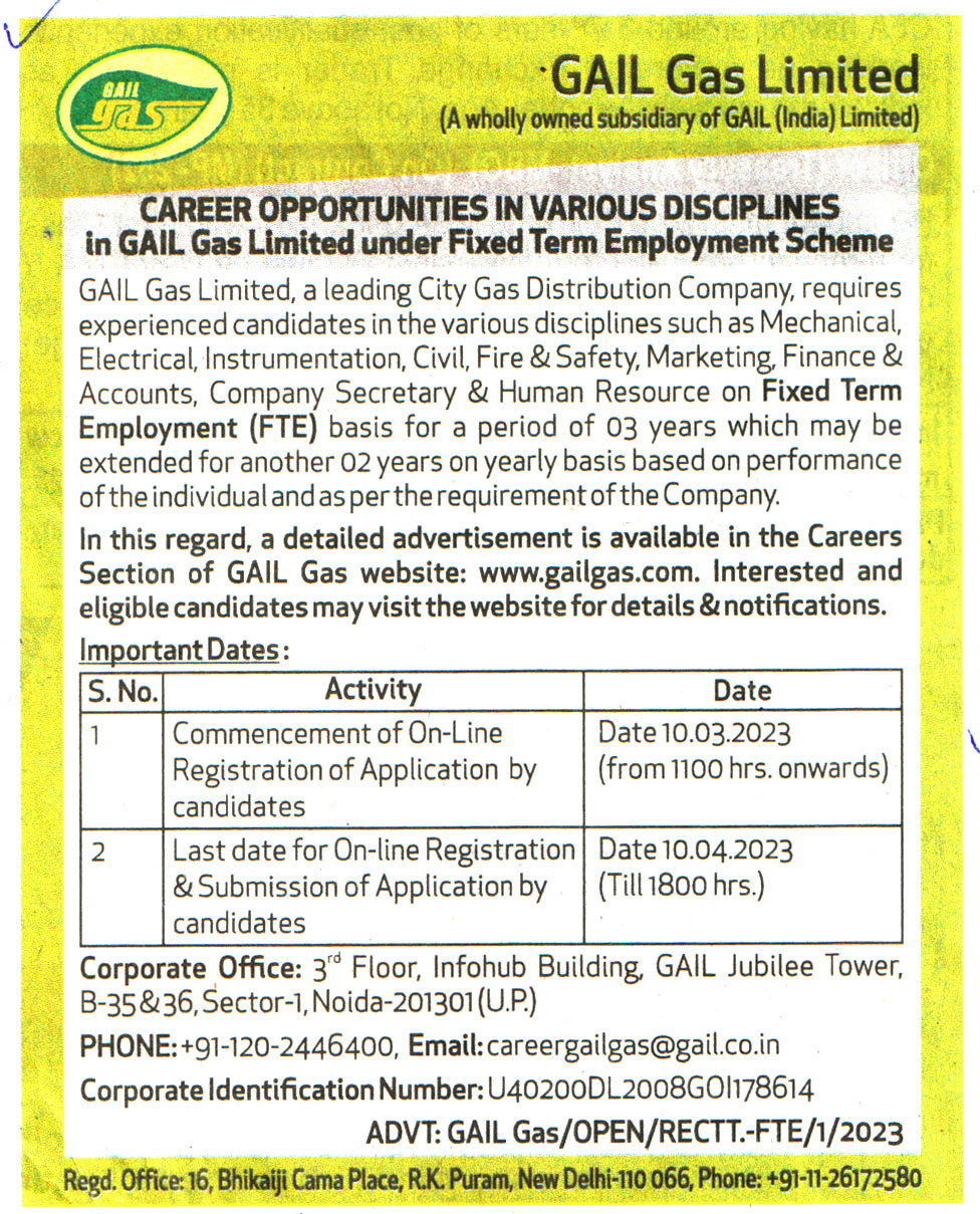 Government Jobs Gail Gas Limited New Delhi Recruitment