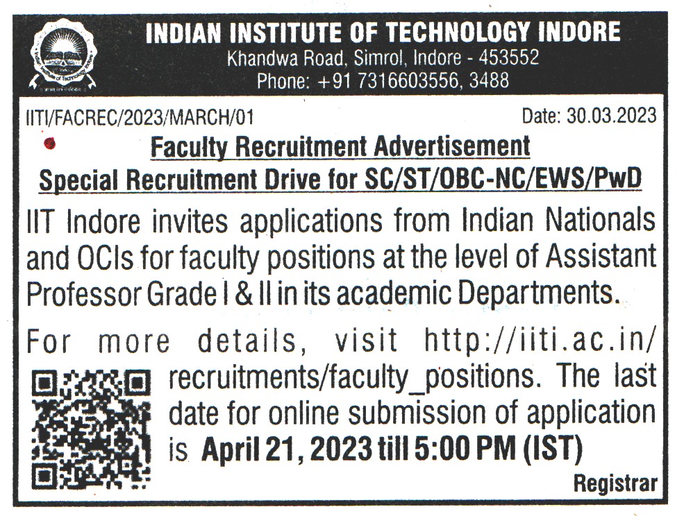 College Jobs Indian Institute of Technology (IIT) Indore Recruitment