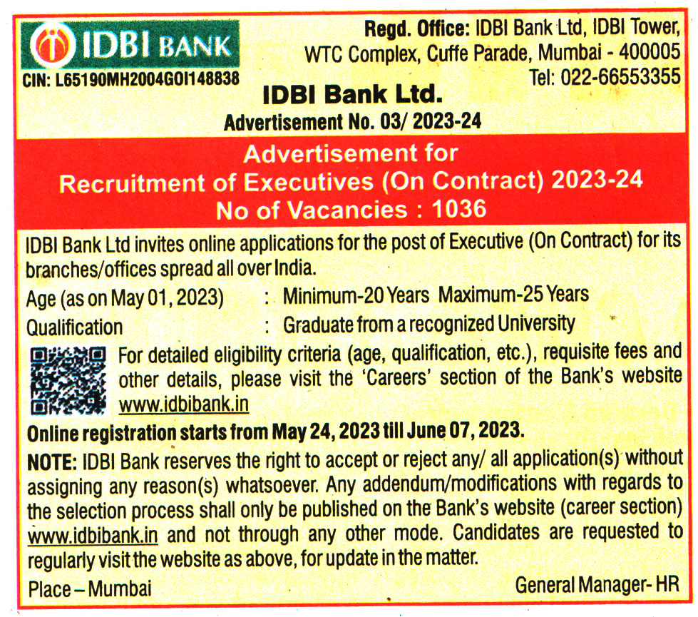 Bank Jobs IDBI Bank Mumbai Recruitment