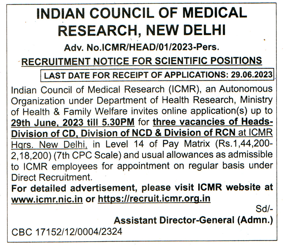 Government Jobs Indian Council Of Medical Research (ICMR) New Delhi Recruitment