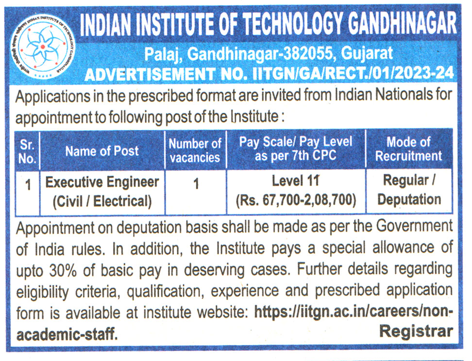 College Jobs Indian Institute of Technology (IIT) Gandhinagar Recruitment