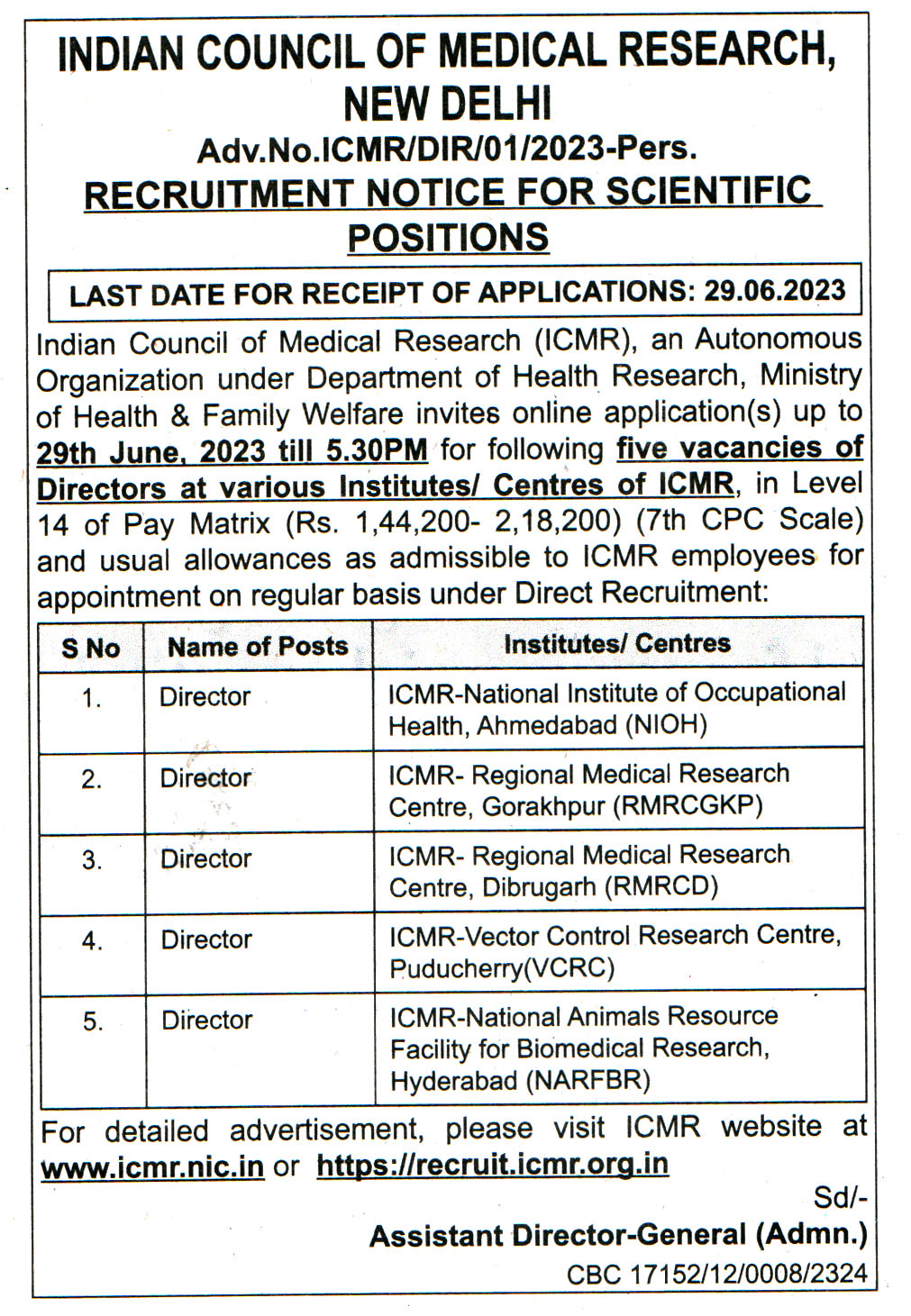 Government Jobs Indian Council of Medical Research (ICMR) New Delhi Recruitment