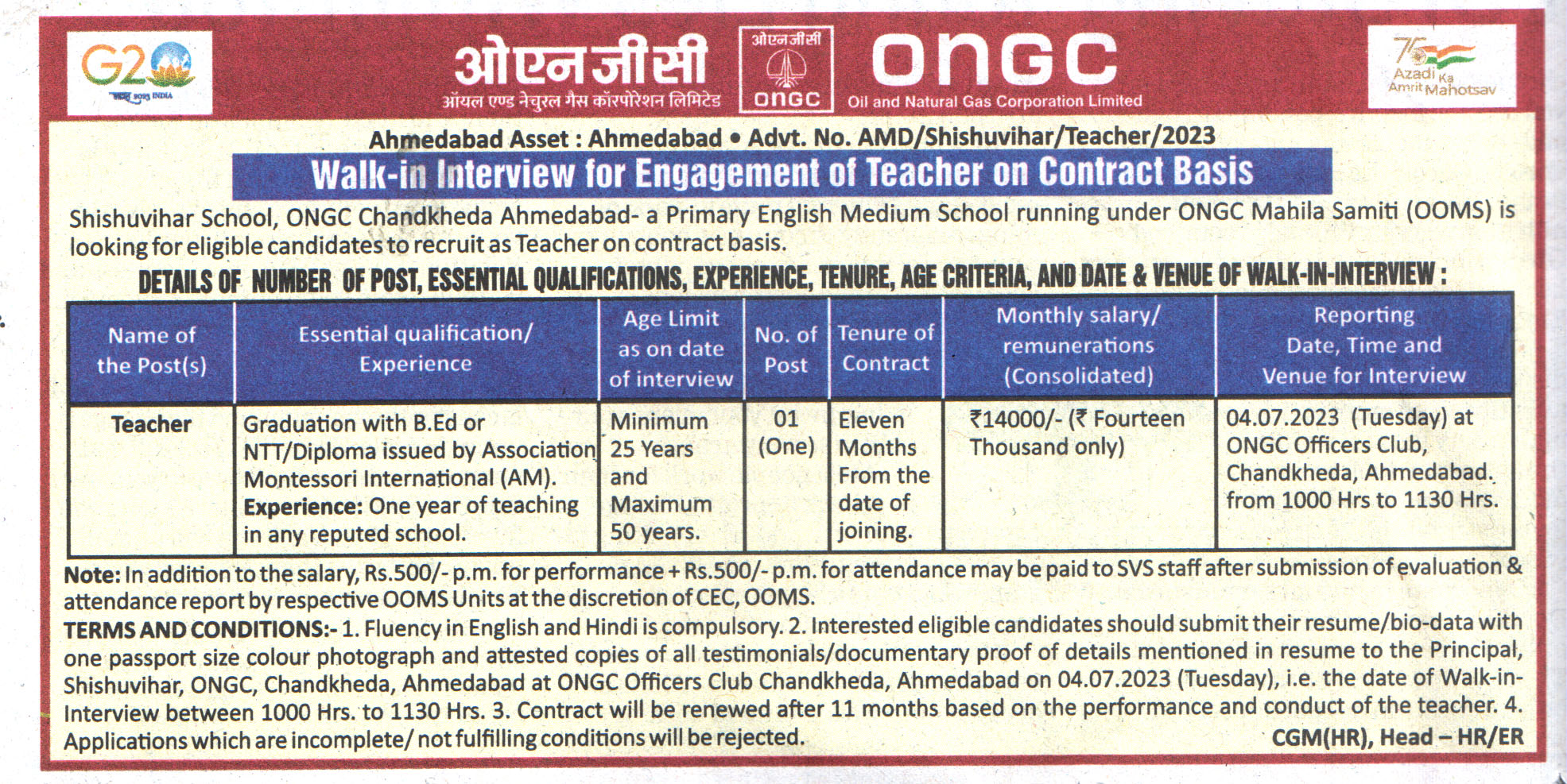 ONGC Ahmedabad Recruitment
