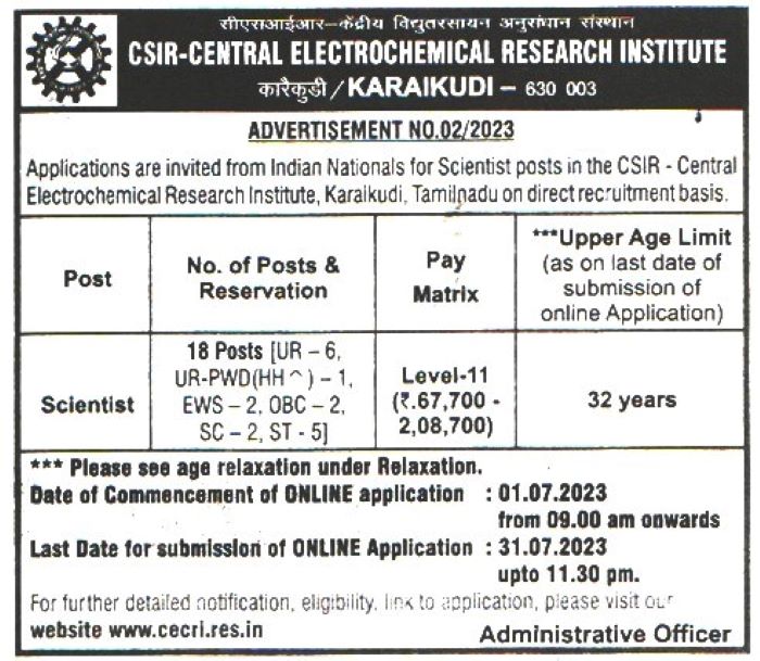 CSIR-CECRI Karaikudi Recruitment