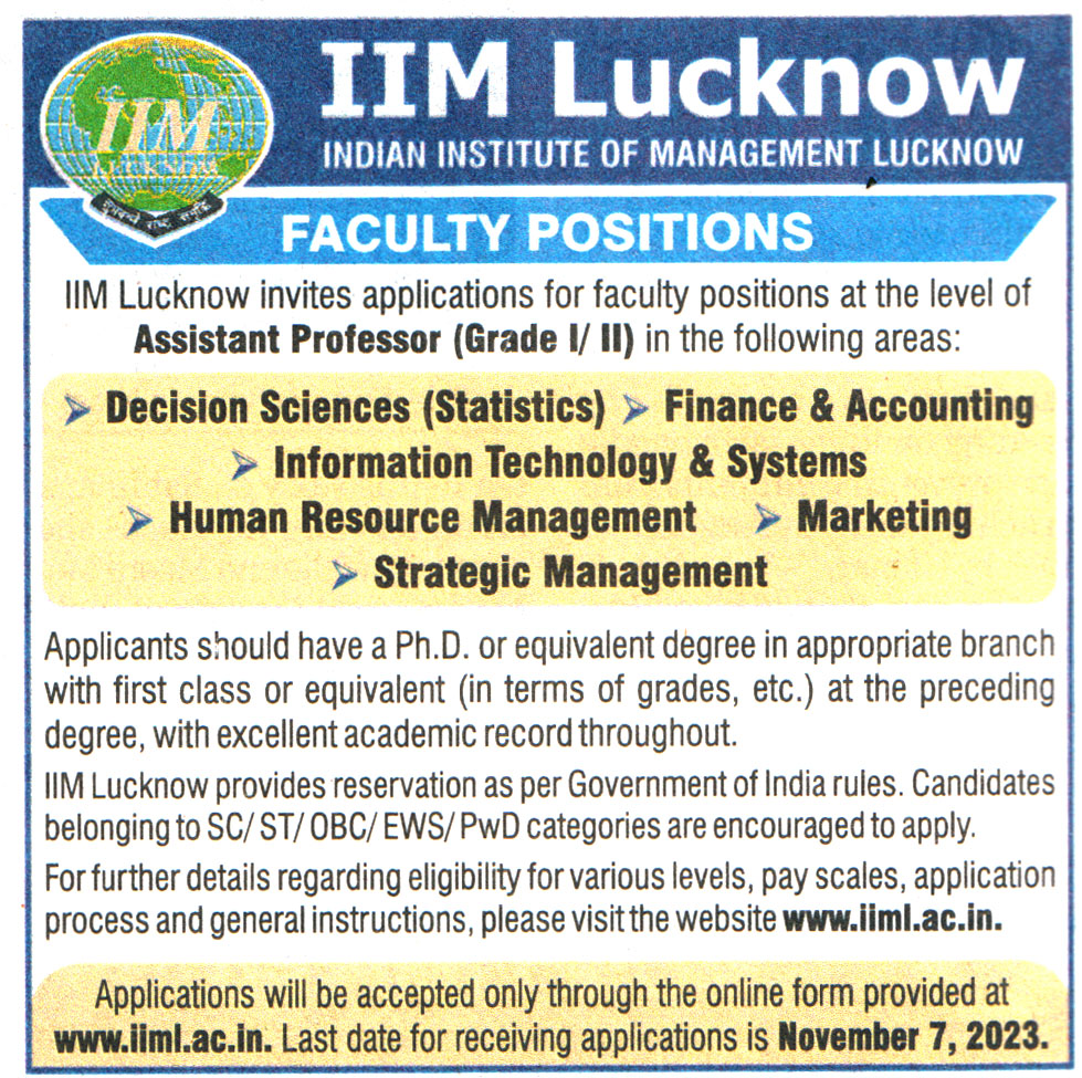 Indian Institute of Management (IIM) Lucknow Recruitment
