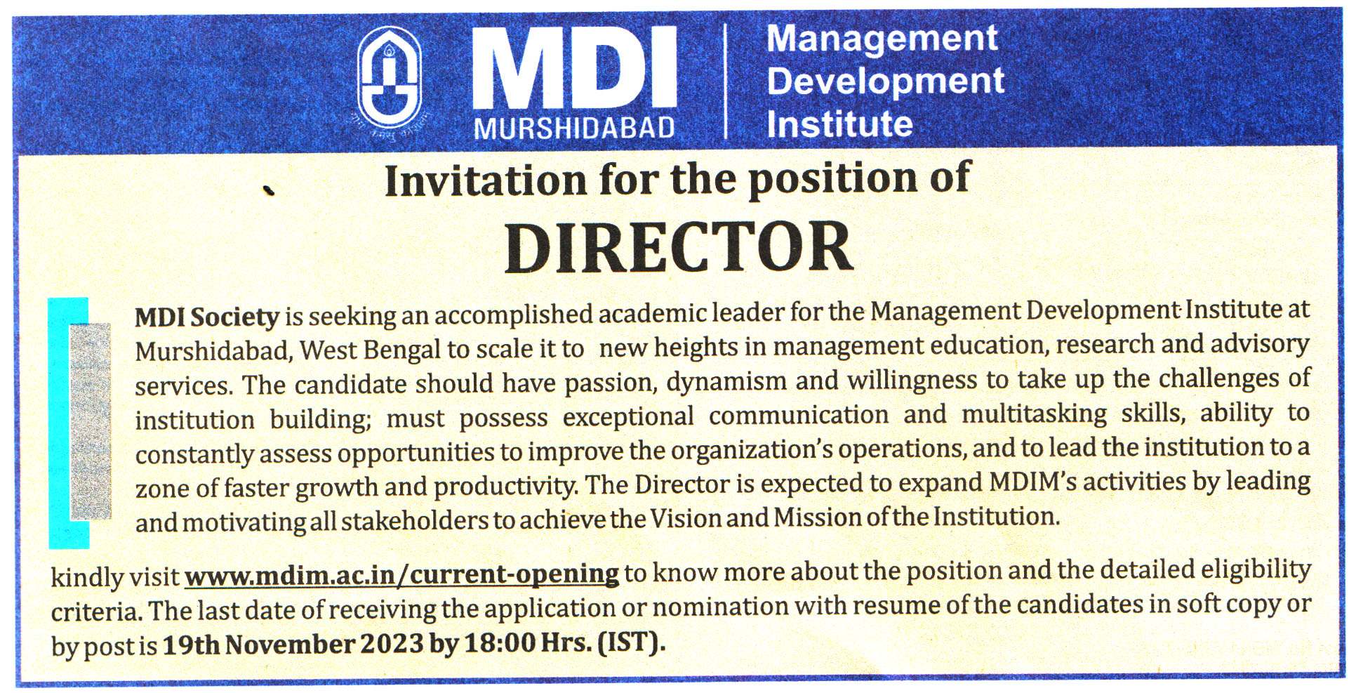 MDI Murshidabad Recruitment