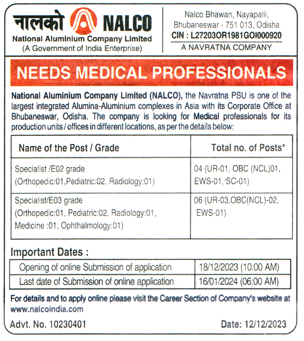 NALCO Bhubaneswar Recruitment