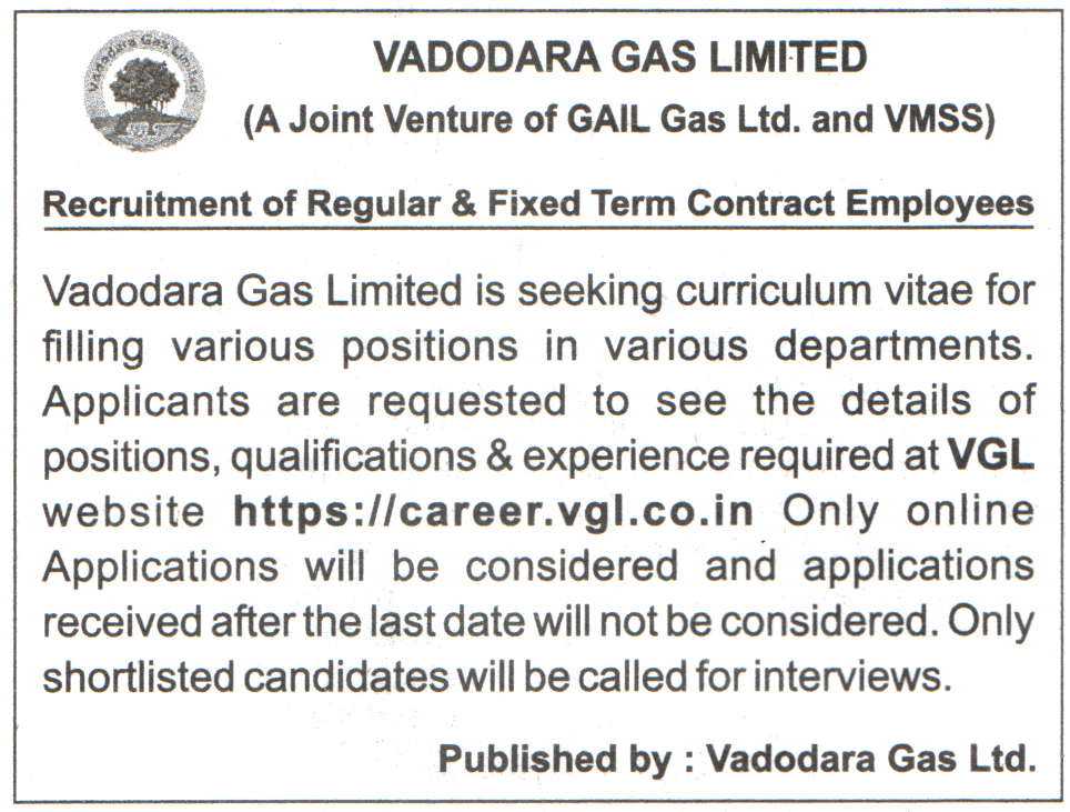 Vadodara GAs Limited Recruitment
