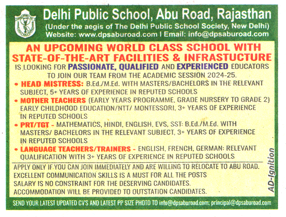 Delhi Public School Abu Road Rajasthan Recruitment