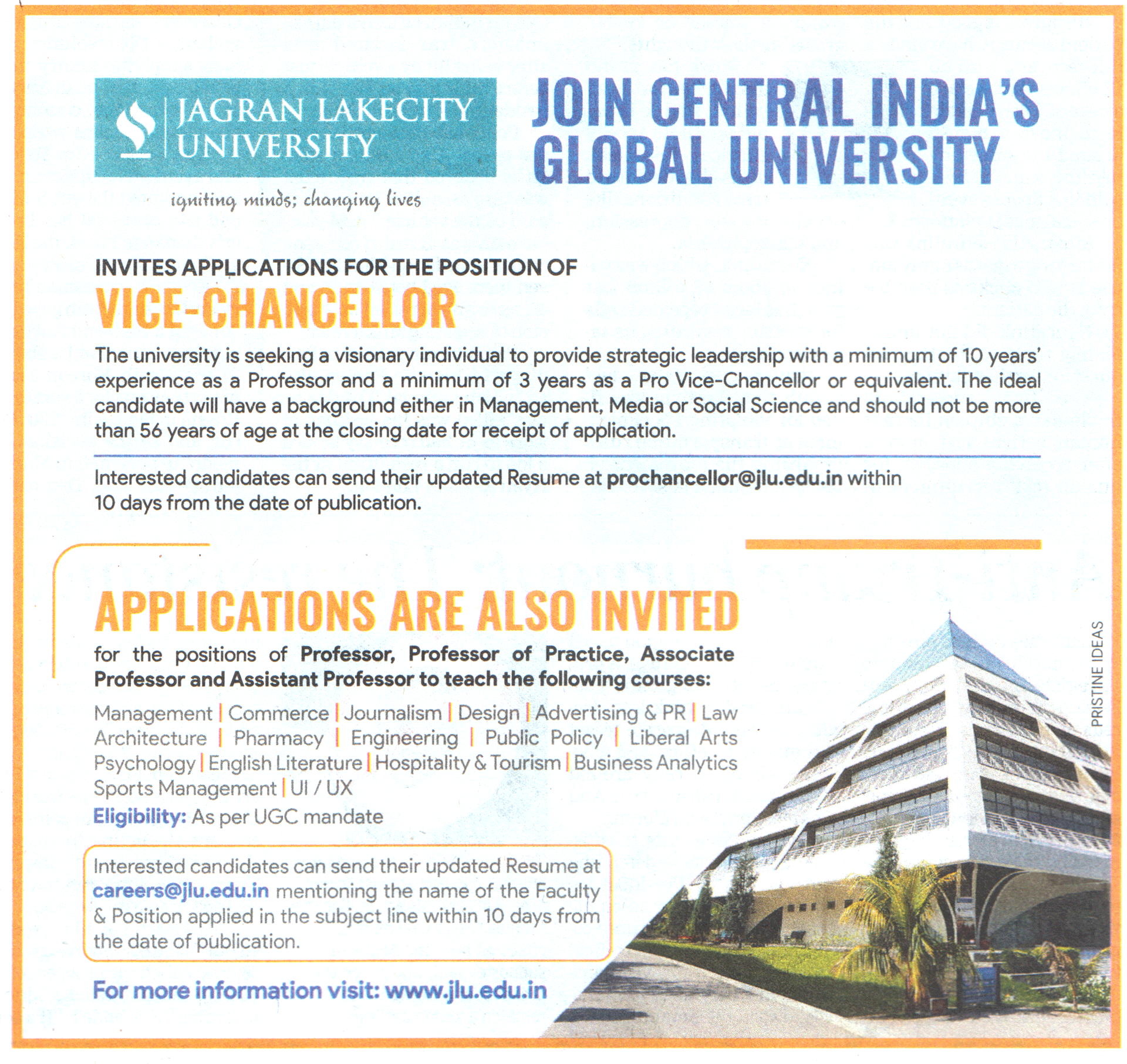 Jagran Lakecity University Recruitment