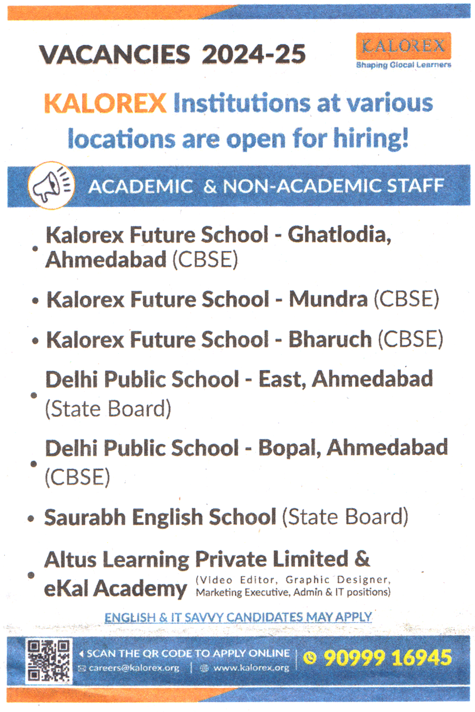Kalorex Institutions Recruitment