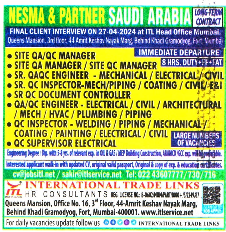 Jobs in Saudi Arabia for Piping QC Inspector