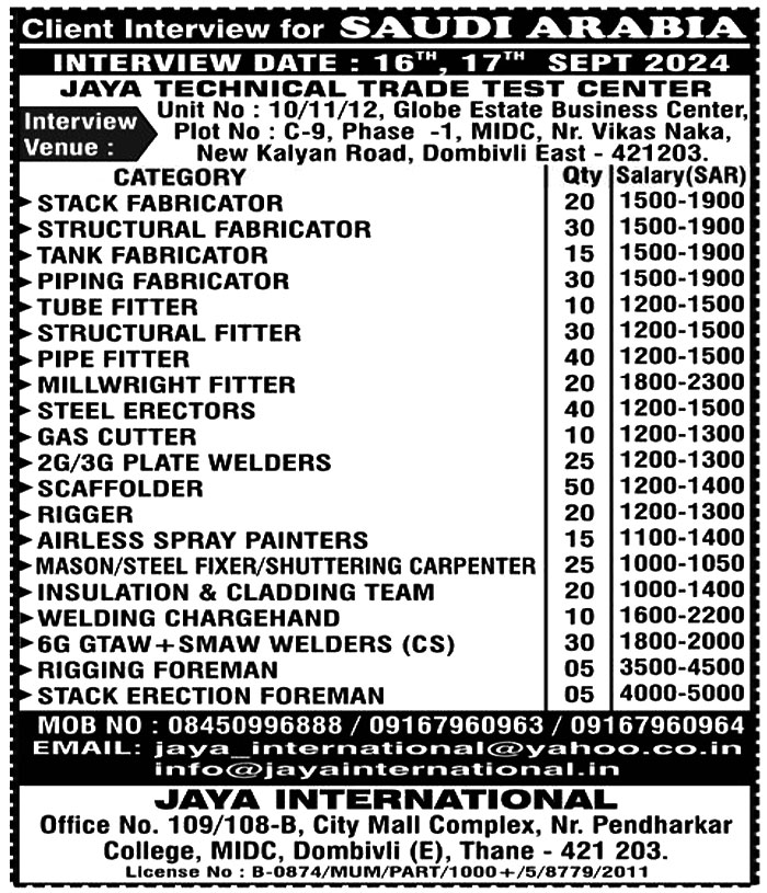 Jobs in Saudi Arabia for Steel Erectors