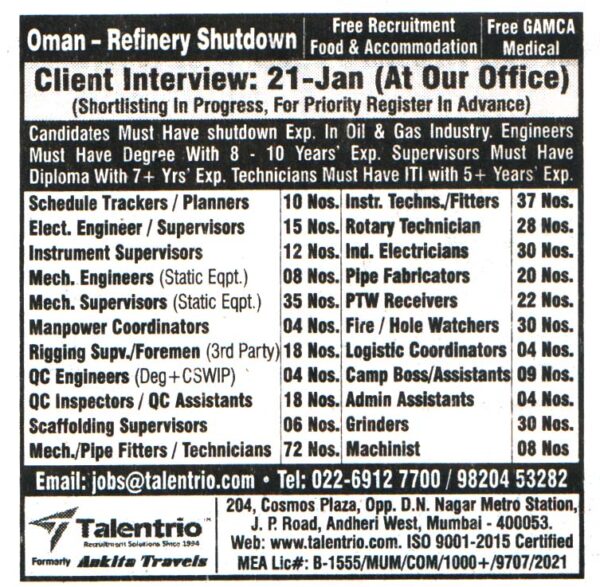 Jobs in Oman for PTW Receivers