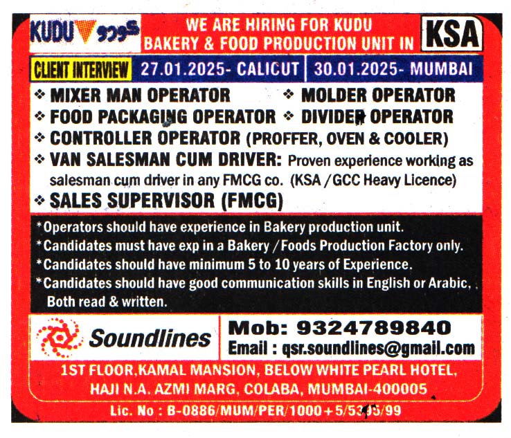 Jobs in KSA for Van Salesman Cum Driver