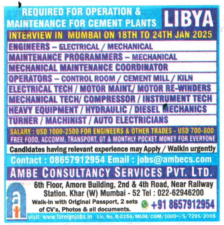 Jobs in Libya for Motor Re-Winders