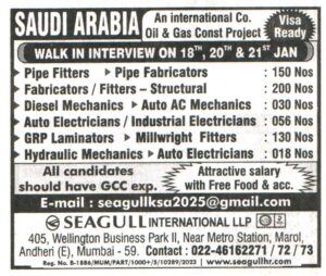 Job in Saudi Arabia for Diesel Mechanics