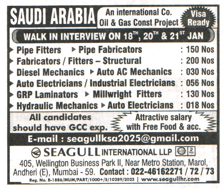 Job in Saudi Arabia for Diesel Mechanics