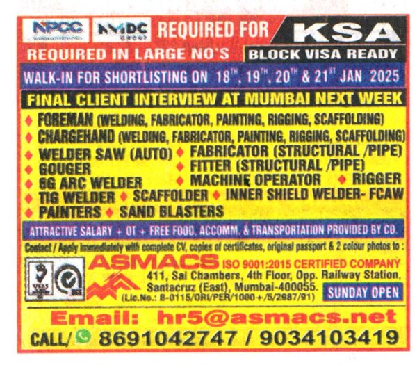 Jobs in KSA for Welder Saw (Auto)