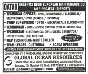 Jobs in Qatar for Electronics Technician