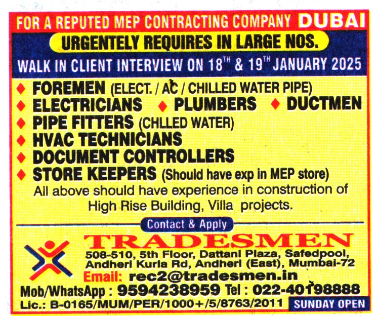 HVAC Technicians for Jobs in Dubai