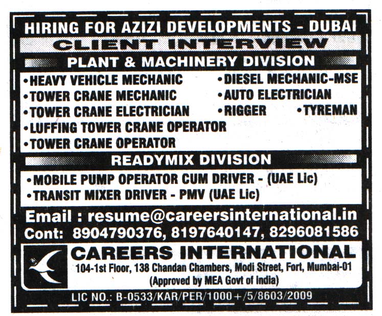 Jobs in Dubai for Tower Crane Operator