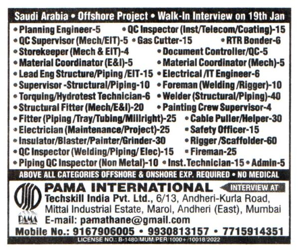 Jobs in Saudi Arabia for Foreman Welding & Rigger