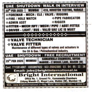 Jobs in UAE for Valve Foreman
