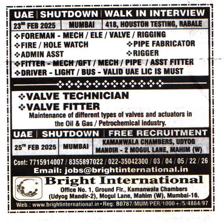 Jobs in UAE for Valve Foreman