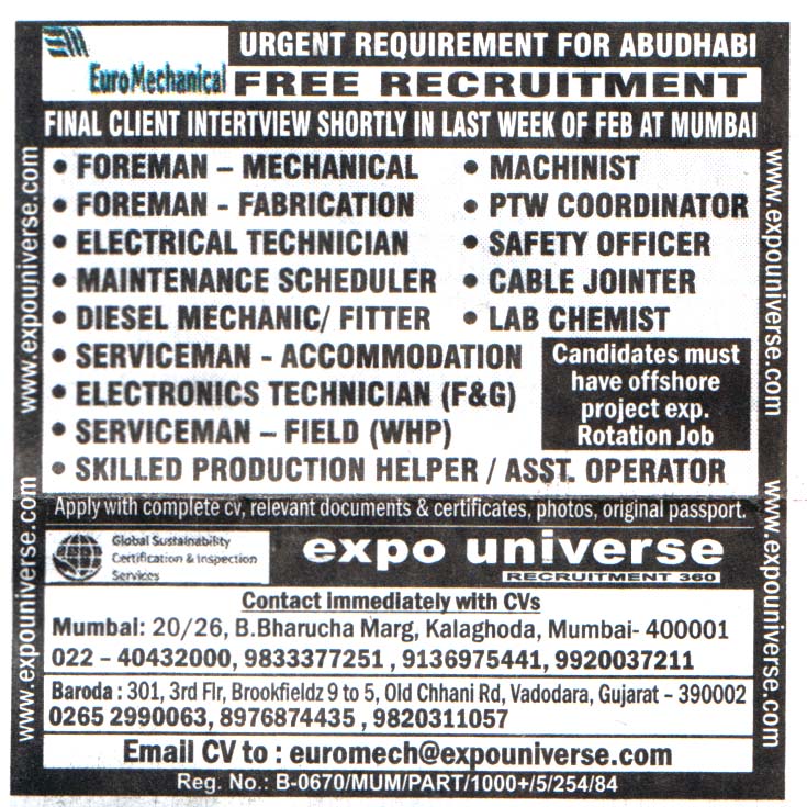 Jobs in Abu Dhabi for Maintenance Scheduler