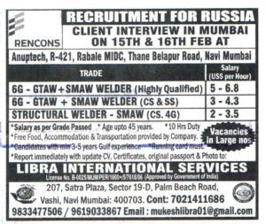 Jobs in Russia for Structural Welder SMAW