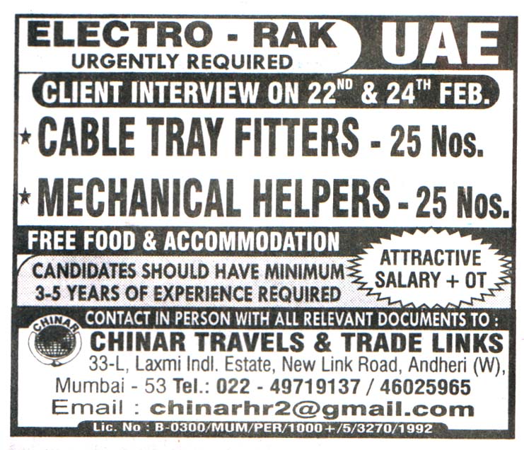 Jobs in UAE for Mechanical Helper