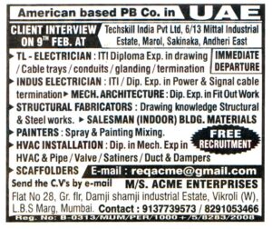 Jobs in UAE for TL Electrician