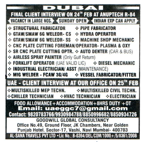 Diesel Mechanic for Jobs in Dubai