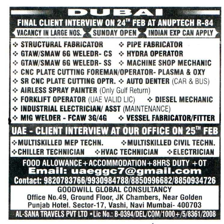 Diesel Mechanic for Jobs in Dubai