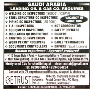 Safety Officers for Jobs in Saudi Arabia