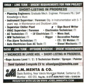 Jobs in oman for Supervisor Chiller Plant