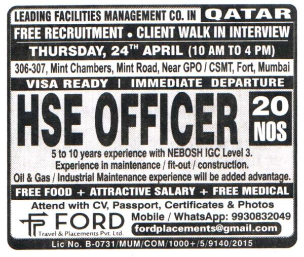 HSE Officer for Jobs in Qatar