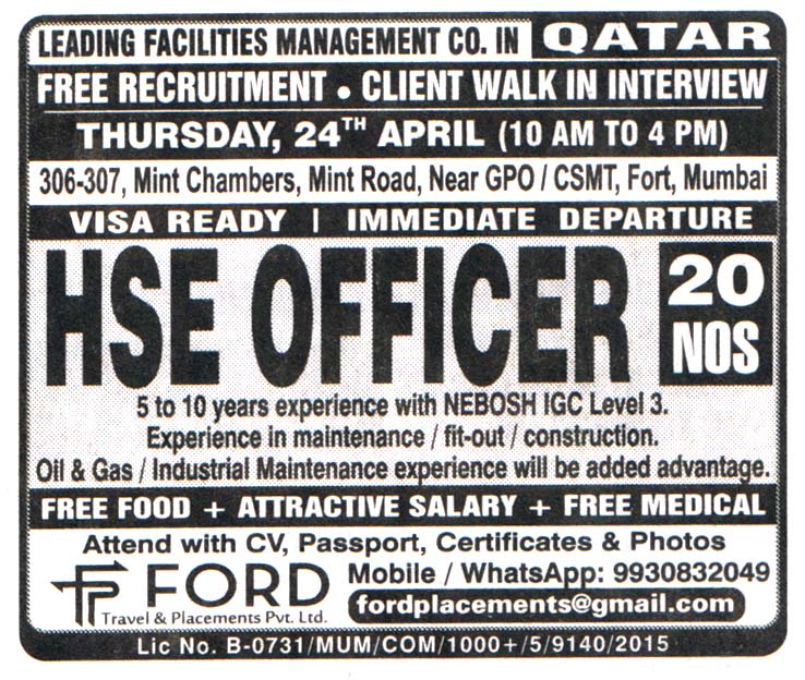 HSE Officer for Jobs in Qatar