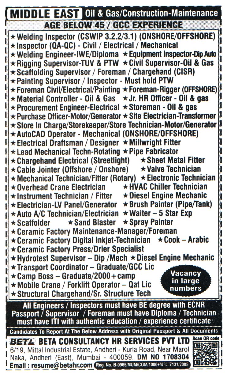 Jobs in Middle East for Rigging Supervisor