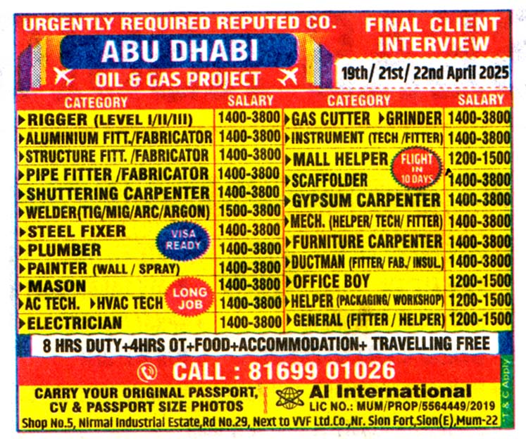 Jobs in Abu Dhabi for Mechanical Technician