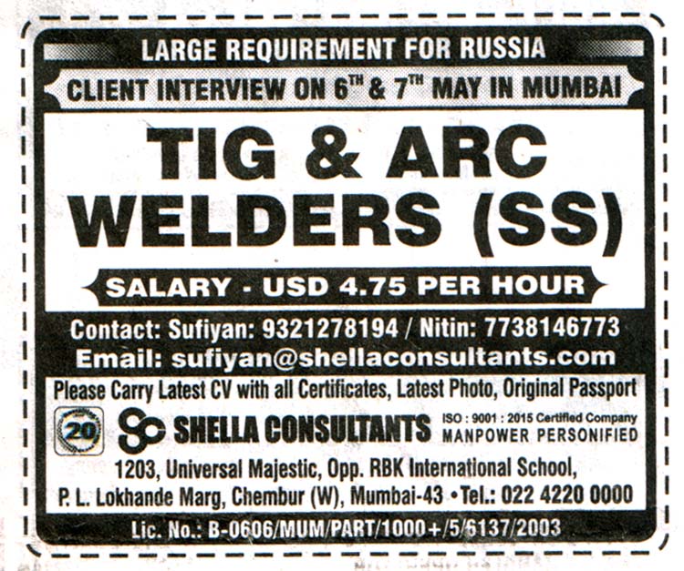 Jobs in Russia for Tig & ARC Welders (SS)