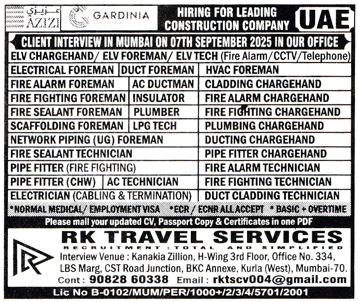 Jobs in UAE for Ducting Chargehand