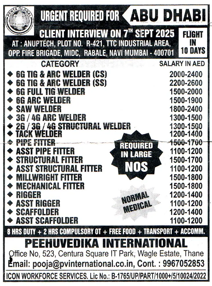 Jobs in Abu Dhabi for Assistant Structural Fitter