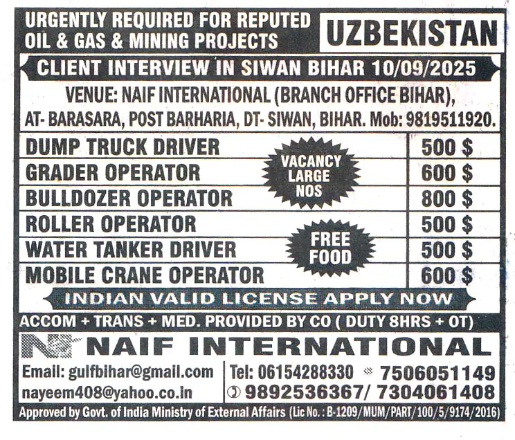Jobs in Uzbekistan for Bulldozer Operator