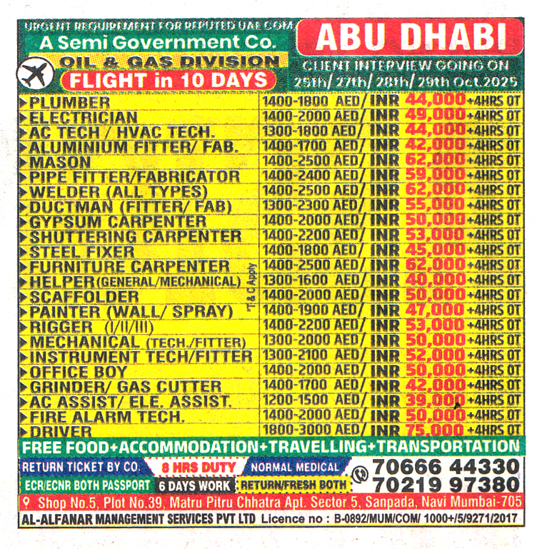 Jobs in ABU DHABI for Fire Alarm Tech