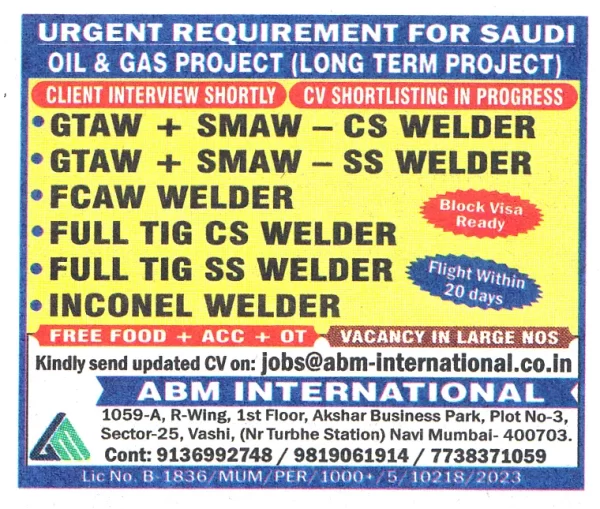 Full TIG CS Welder Jobs in Saudi